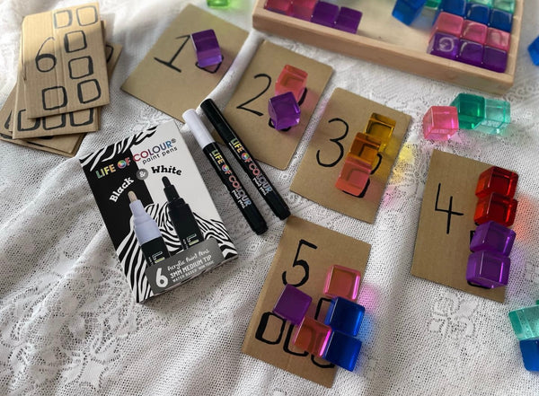 Black and White 3mm Medium Tip Acrylic Paint Pens - Set of 6