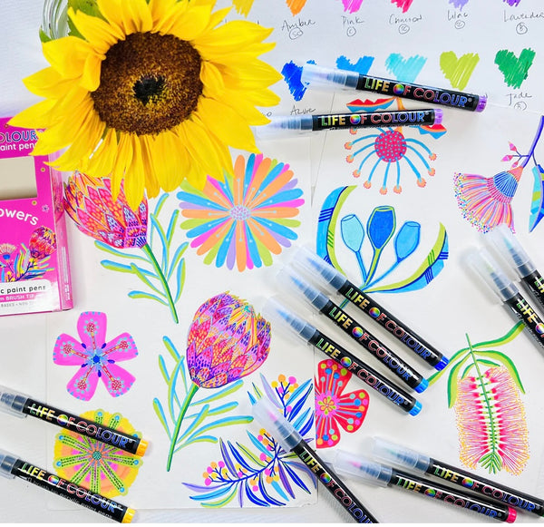 Wildflowers Brush Tip Acrylic Paint Pens - Set of 12