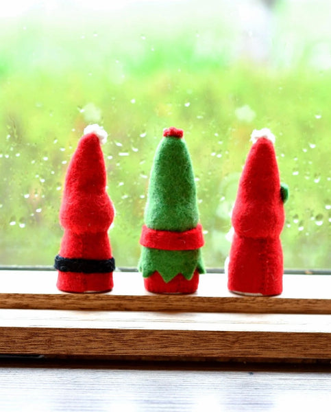 CHRISTMAS PEG DOLLS SET - SANTA CLAUS, MRS CLAUS AND CHRISTMAS ELF