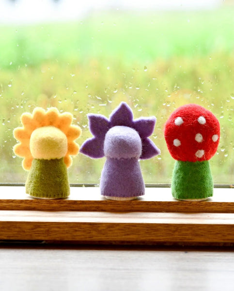 FLORAL PEG DOLLS SET - SUNFLOWER, IRIS AND TOADSTOOL