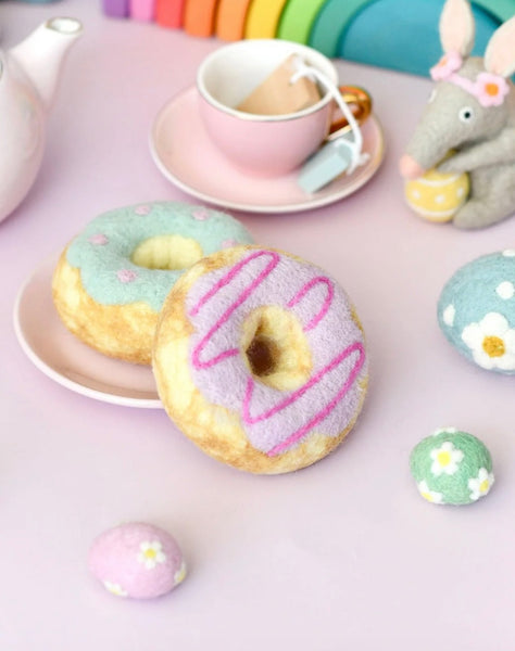 FELT DOUGHNUT (DONUT) WITH PASTEL FROSTING AND PINK DRIZZLE