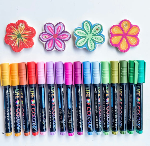 Floral Colours Brush Tip Acrylic Paint Pens - Set of 16