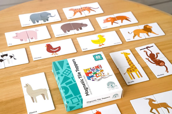Magnetic Tile Topper - Duo Animal Puzzle Pack (40 Piece)