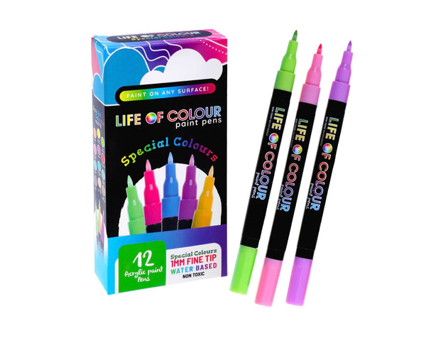 Special Colours 1mm Fine Tip Acrylic Paint Pens - Set of 12