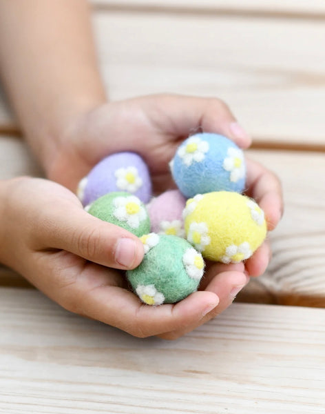 Felt pastel eggs with flowers ( set of 6)