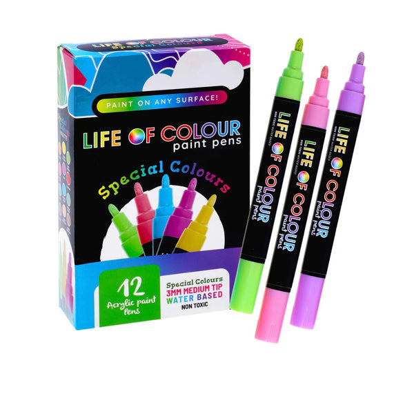 Special Colours 3mm Medium Tip Acrylic Paint Pens - Set of 12