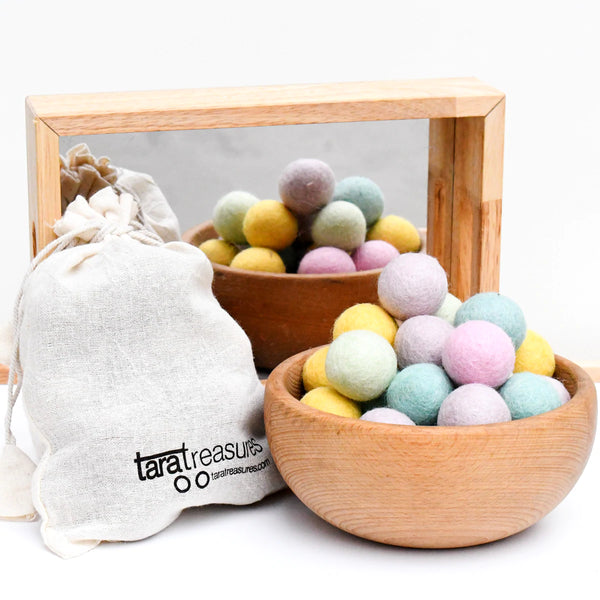 Wool Felt Balls in a Pouch - Pastel Colours 3cm 30 balls