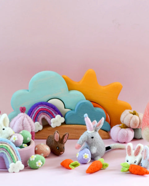 Felt pastel eggs with flowers ( set of 6)