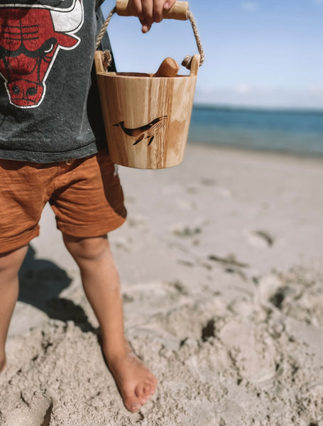 Wooden Bucket & Scoop set (Whale Burn Stamp Edition)
