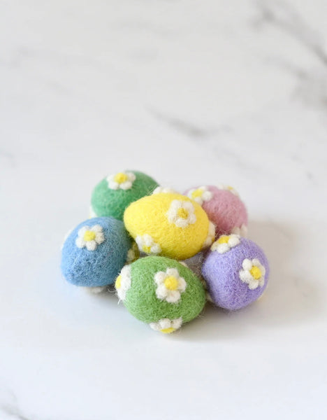 Felt pastel eggs with flowers ( set of 6)