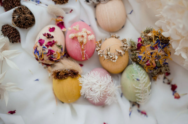 Wooden eggs in basket