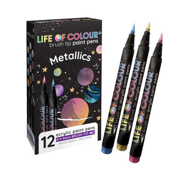 Metallic Brush Tip Acrylic Paint Pens - Set of 12