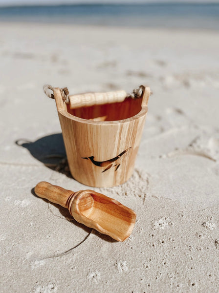 Wooden Bucket & Scoop set (Whale Burn Stamp Edition)