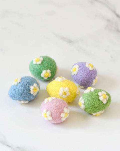 Felt pastel eggs with flowers ( set of 6)