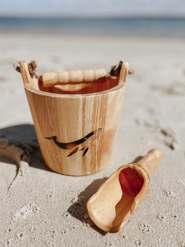 Wooden Bucket & Scoop set (Whale Burn Stamp Edition)