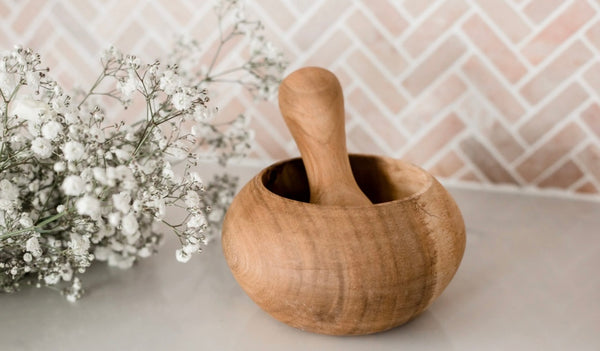 Bulb Wooden Mortar & Pestle