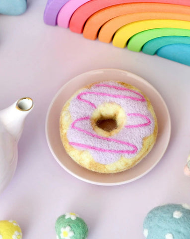 FELT DOUGHNUT (DONUT) WITH PASTEL FROSTING AND PINK DRIZZLE