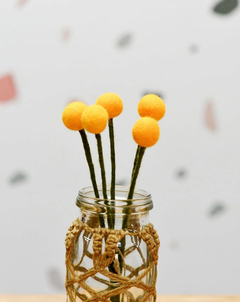 FELT YELLOW BILLY BUTTONS - SET OF 5 STEMS