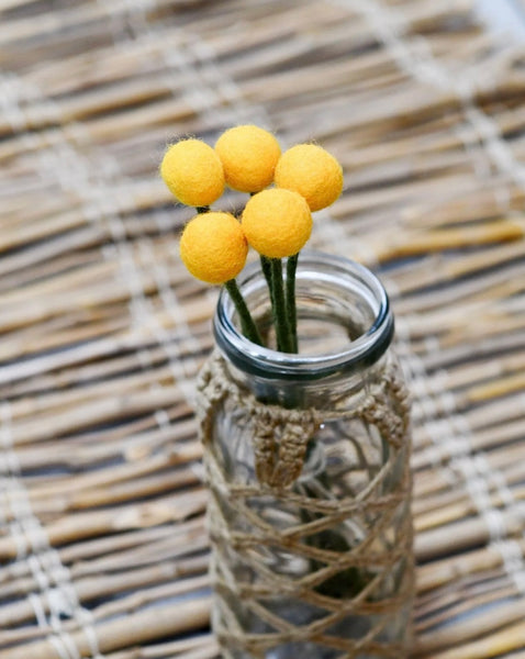 FELT YELLOW BILLY BUTTONS - SET OF 5 STEMS