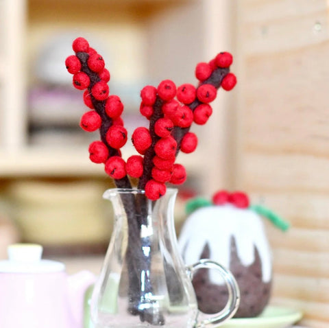 FELT RED WINTER BERRY STEMS (SET OF 3)