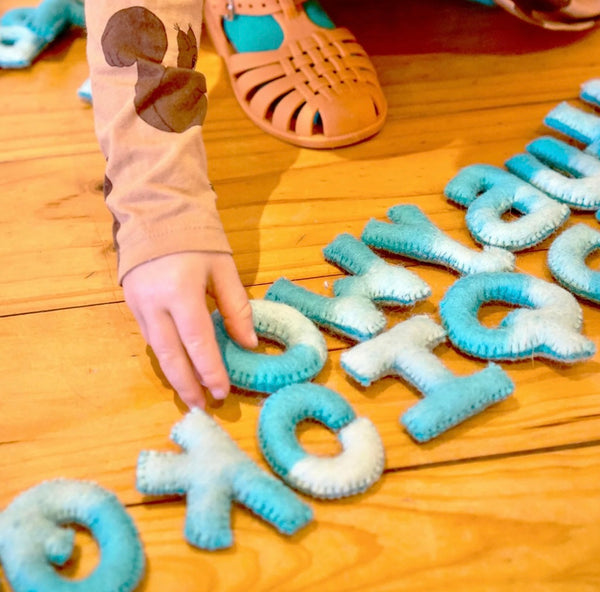 FELT ALPHABET CAPITAL UPPERCASE LETTERS - OCEAN BLUE TONES