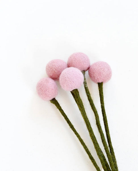 FELT LIGHT PINK BILLY BUTTONS - SET OF 5 STEMS
