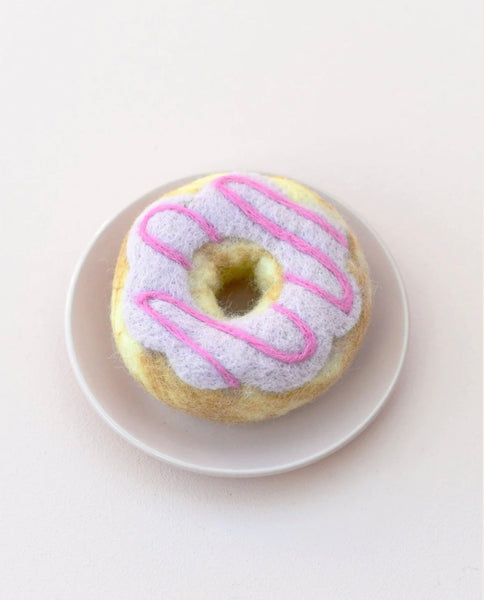 FELT DOUGHNUT (DONUT) WITH PASTEL FROSTING AND PINK DRIZZLE