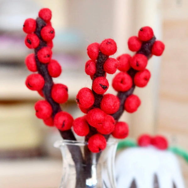 FELT RED WINTER BERRY STEMS (SET OF 3)