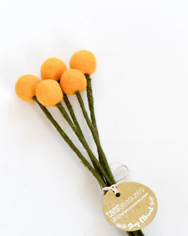 FELT YELLOW BILLY BUTTONS - SET OF 5 STEMS