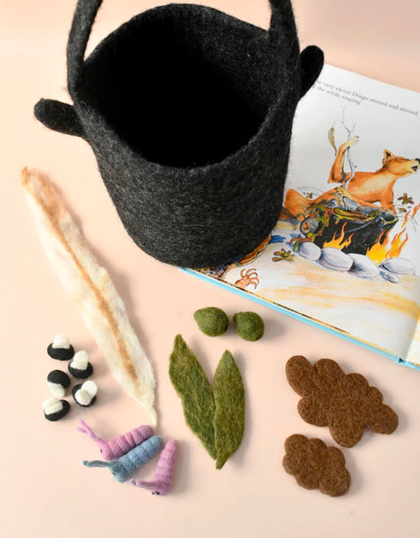 FELT "WOMBAT STEW" BILLY CAN AND SMALL PARTS PLAY SET