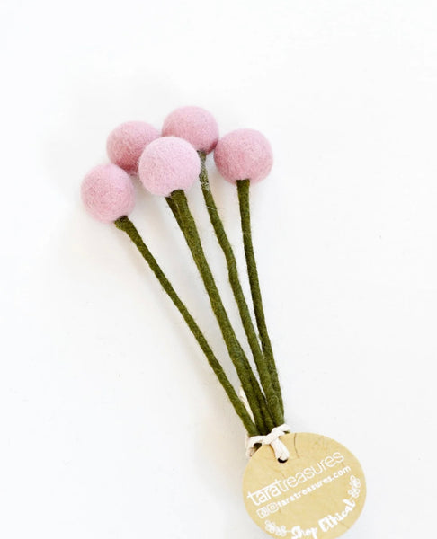FELT LIGHT PINK BILLY BUTTONS - SET OF 5 STEMS