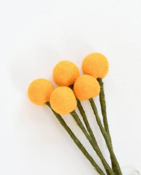 FELT YELLOW BILLY BUTTONS - SET OF 5 STEMS