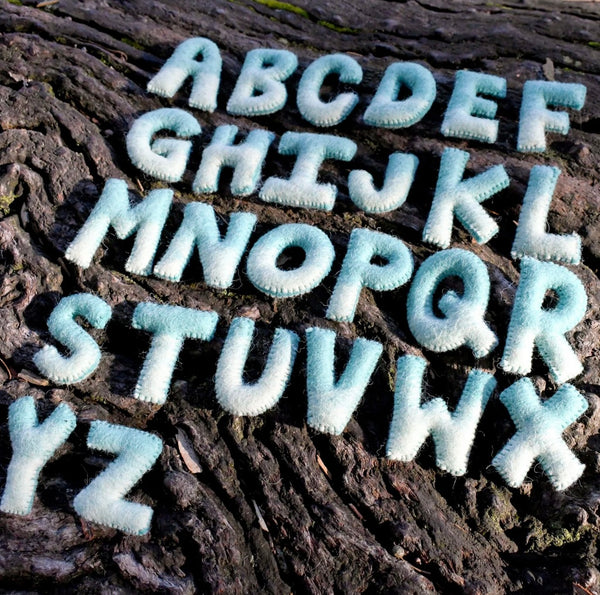 FELT ALPHABET CAPITAL UPPERCASE LETTERS - OCEAN BLUE TONES