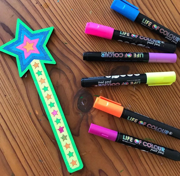 Fluro Colours 3mm Medium Tip Acrylic Paint Pens – Set of 6