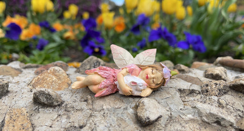 Garden Fairy Sleeping w/Rabbit – Pink