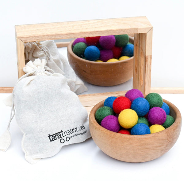 Wool Felt Balls in a Pouch - Bright Colours 3cm 30 balls