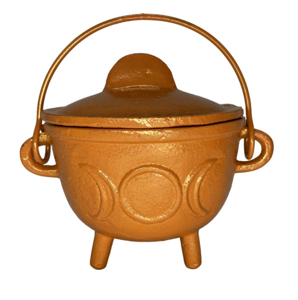 Orange triple moon cauldron with lid