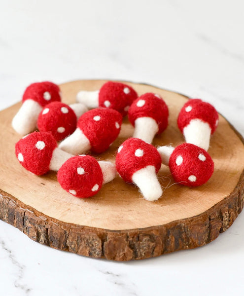 Felt Red Mushrooms - 10 Mushrooms