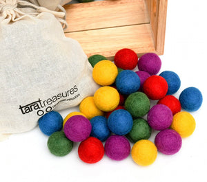 Wool Felt Balls in a Pouch - Bright Colours 3cm 30 balls