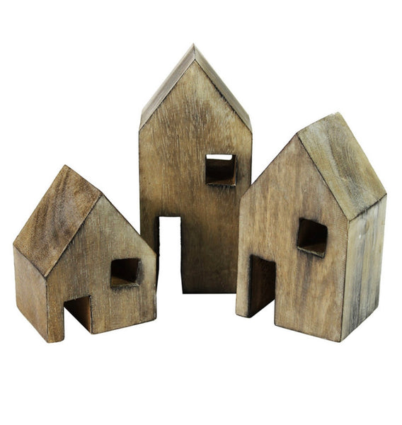Wood block houses (set of 3)