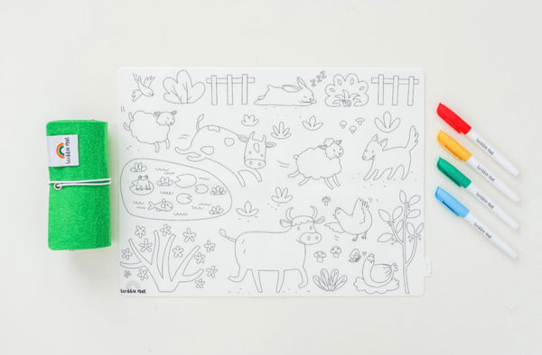 On the farm colouring mat